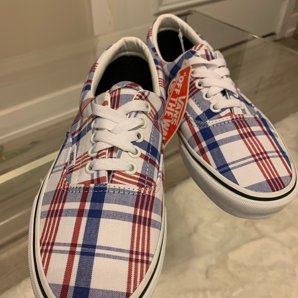 Vans Era Plaid Blue, Red & True White Skate Shoes - Picture 5 of 12